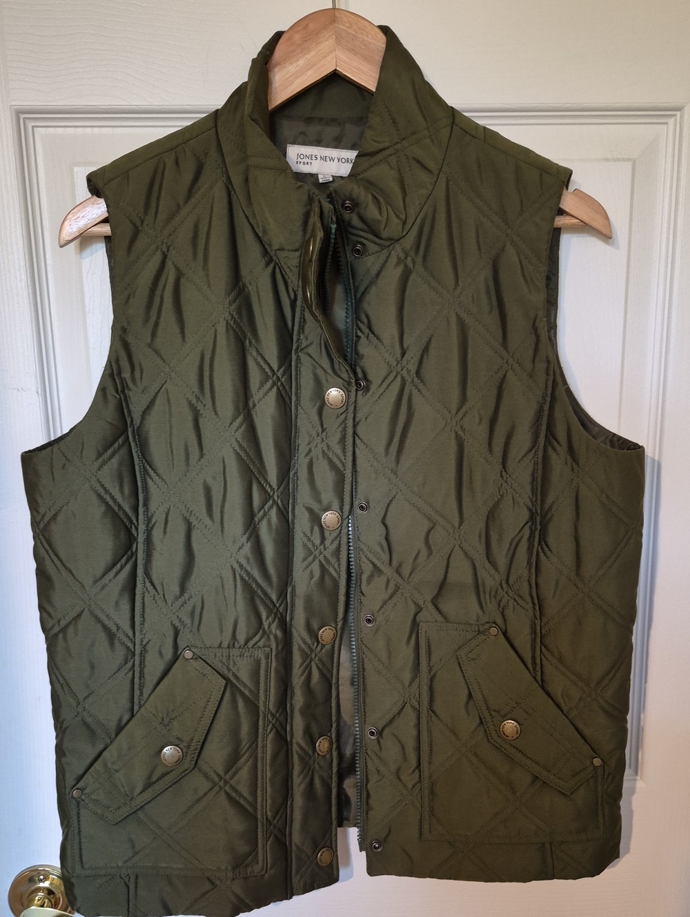 Jones New York Sport Quilted Green Olive Vest Size Large